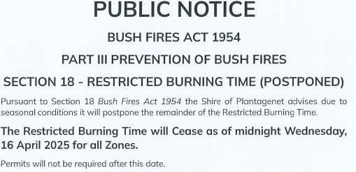 Restricted Burning Time postponed